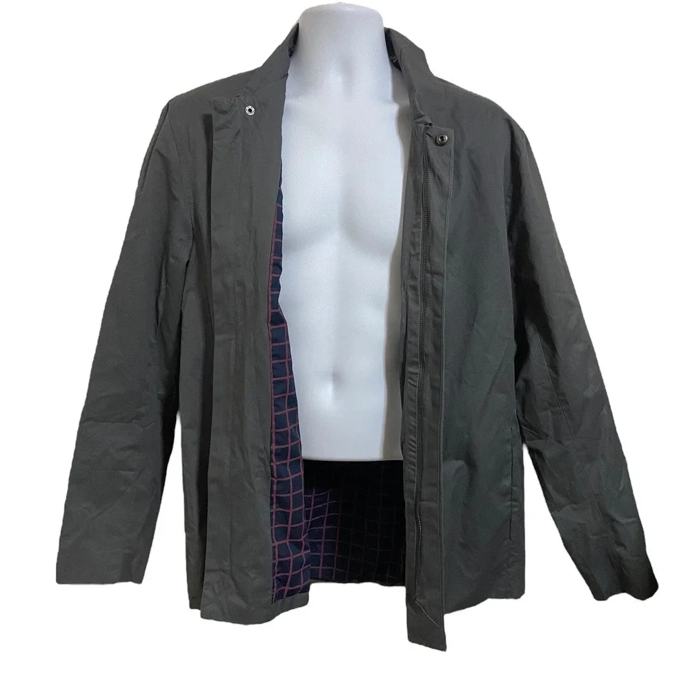 FIVEFOUR NWT Blaine Charcoal Gray Jacket Cotton Lightweight Coat Plaid‎ Lined L